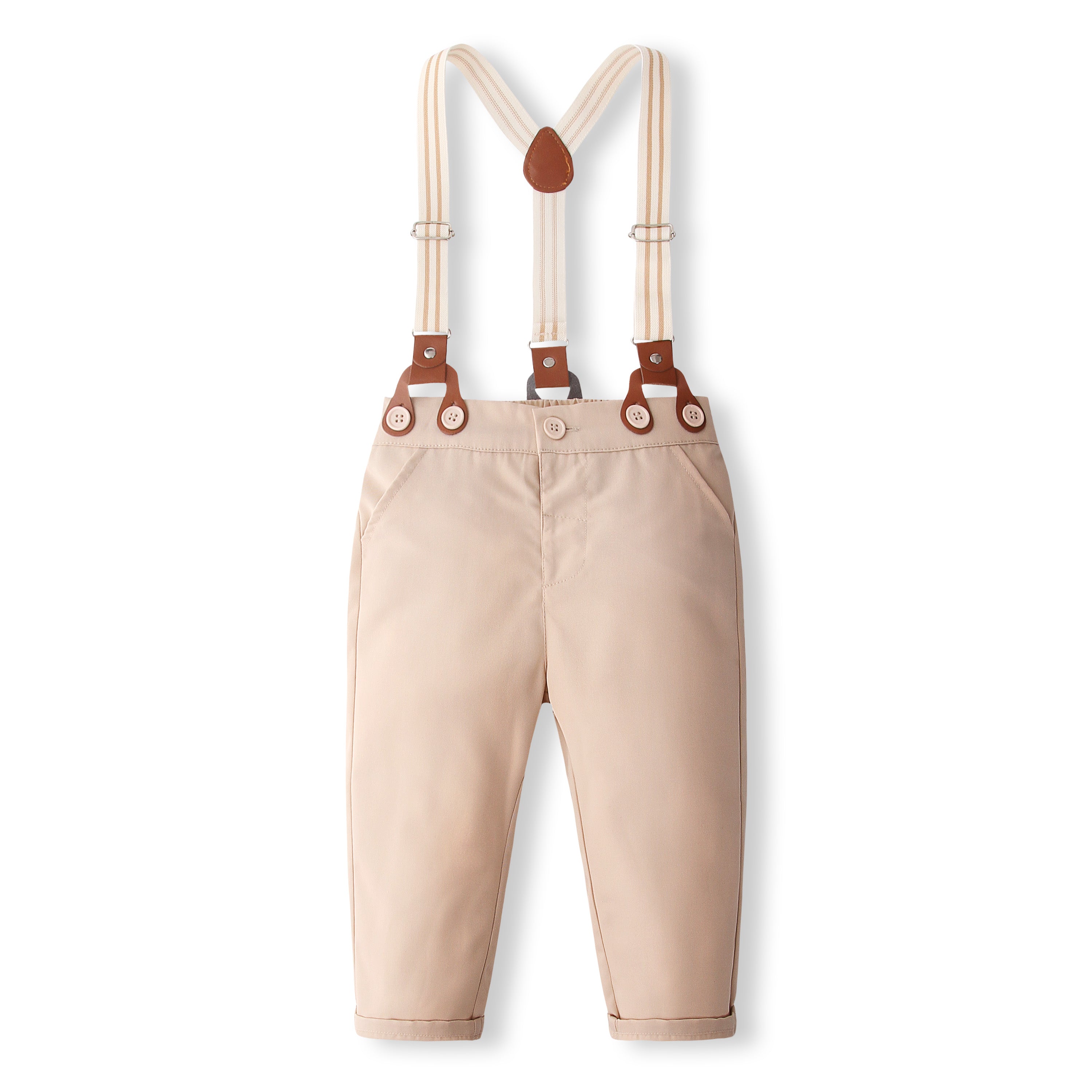 Boys Pure Cotton Shirt With Trousers And Suspenders