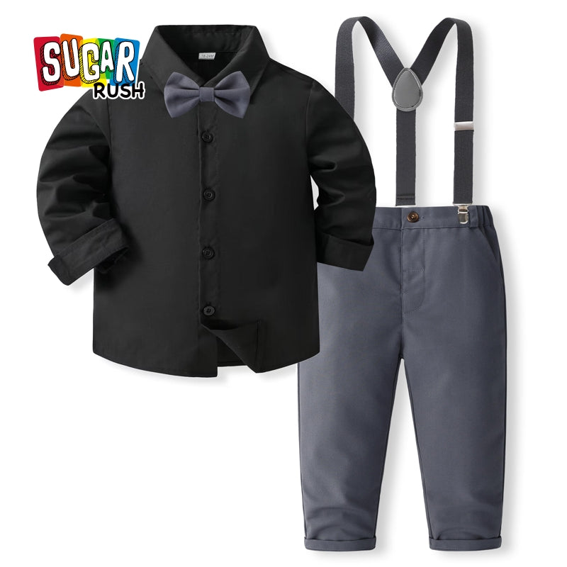 Boys Pure Cotton Shirt With Trousers And Suspenders