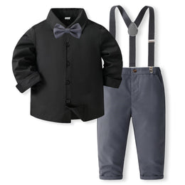 Boys Pure Cotton Shirt With Trousers And Suspenders