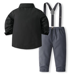 Boys Pure Cotton Shirt With Trousers And Suspenders