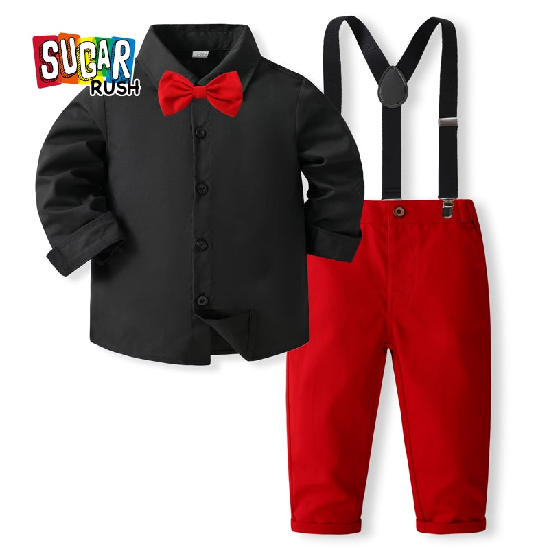Boys Pure Cotton Shirt With Trouser & Suspenders