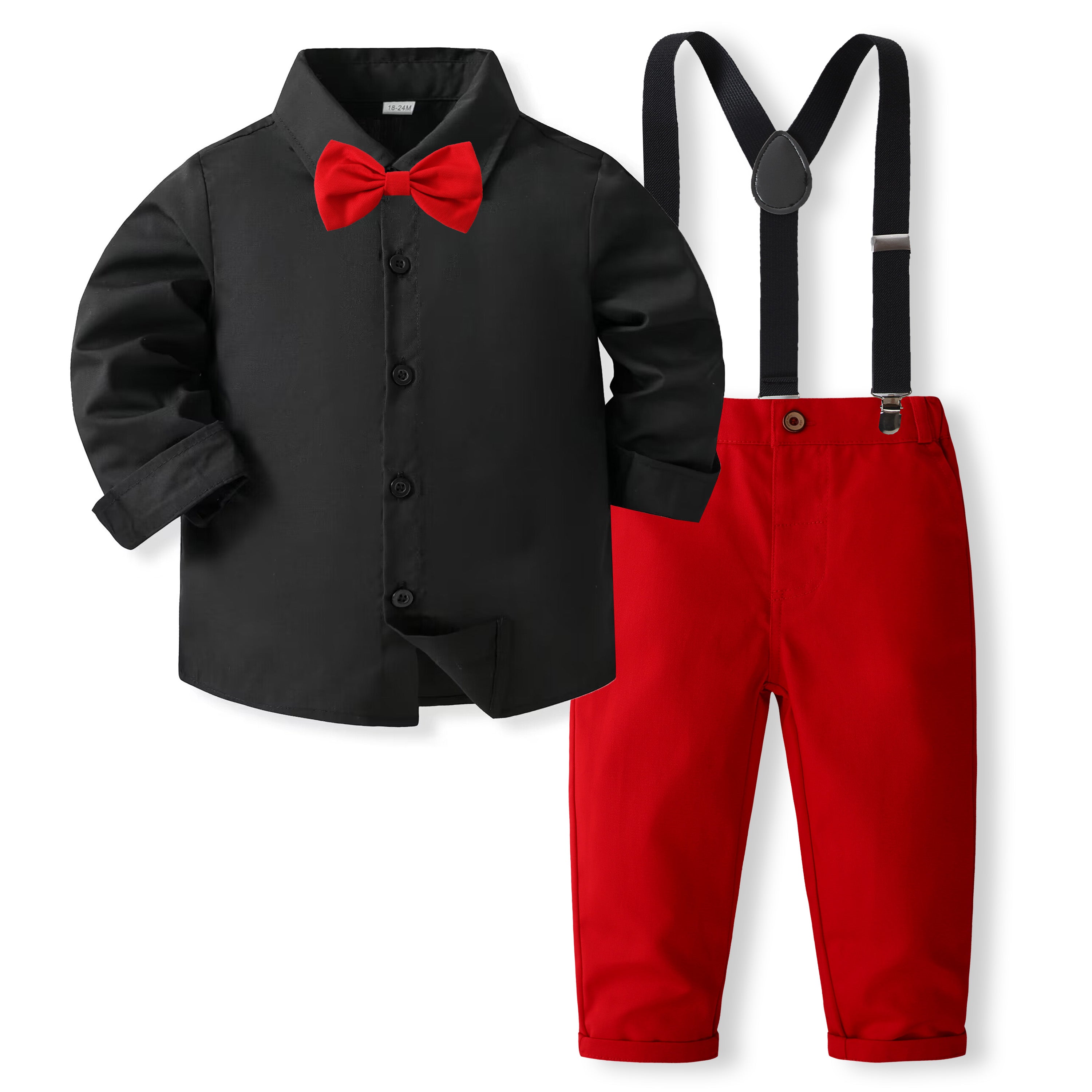 Boys Pure Cotton Shirt With Trouser & Suspenders