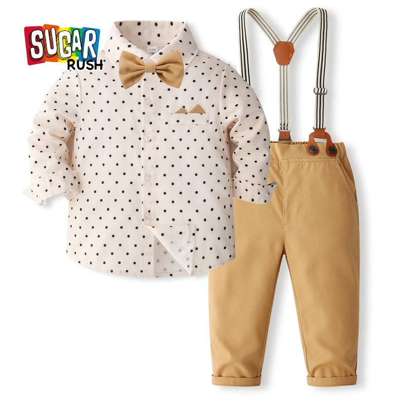 Boys Printed Pure Cotton Shirt With Trousers And Suspenders
