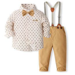 Boys Printed Pure Cotton Shirt With Trousers And Suspenders