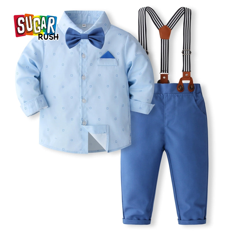 Boys Printed Pure Cotton Shirt With Trouser & Suspenders