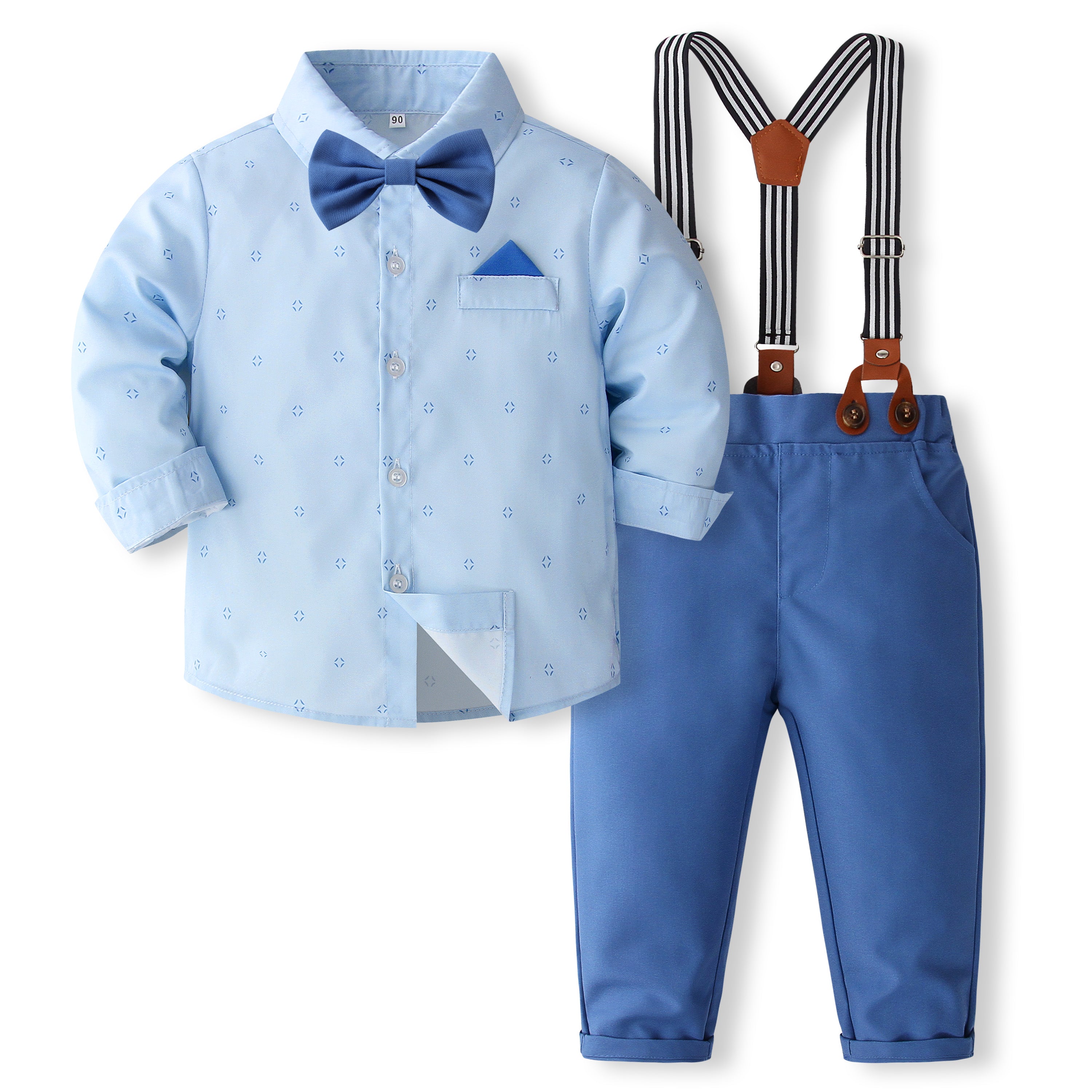 Boys Printed Pure Cotton Shirt With Trouser & Suspenders
