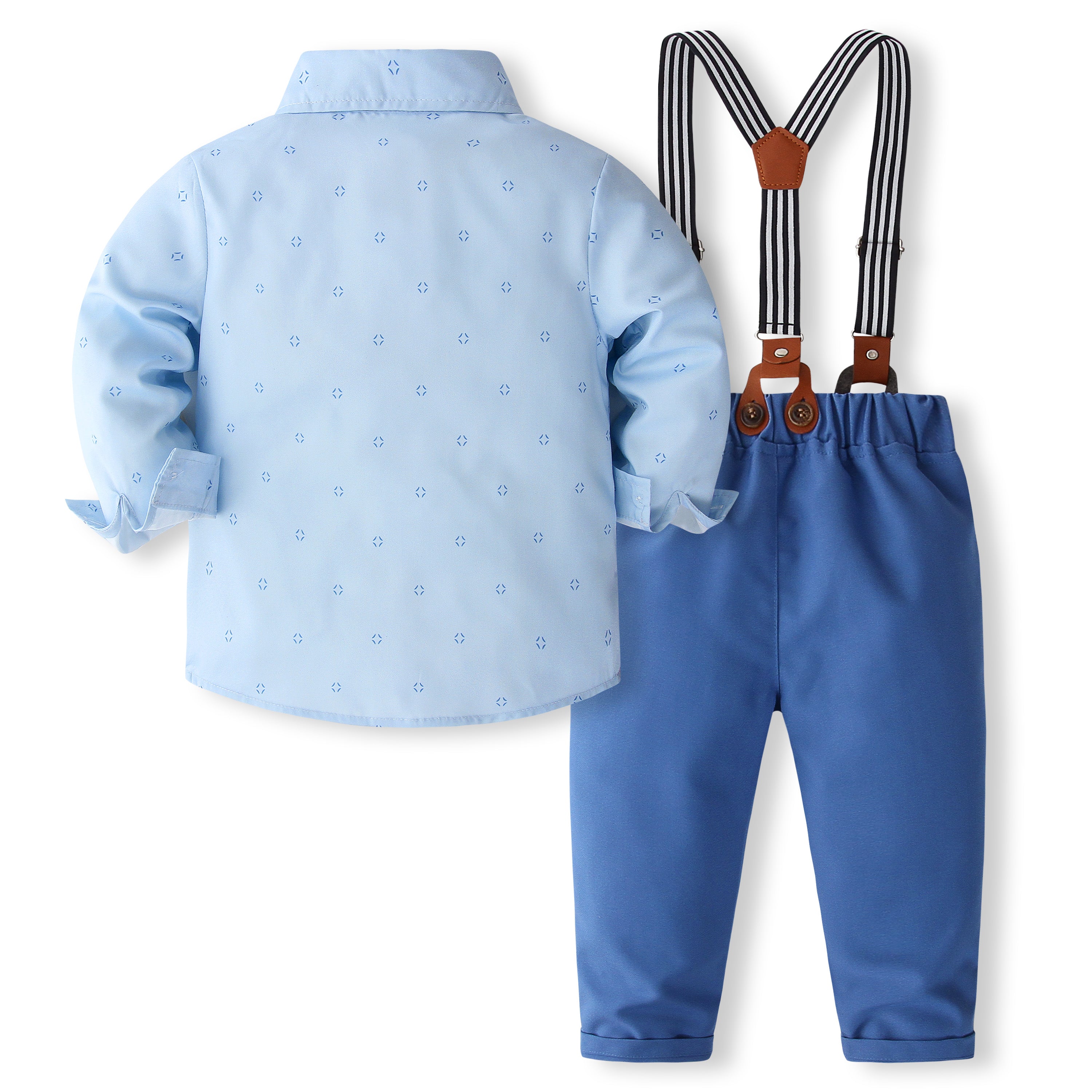 Boys Printed Pure Cotton Shirt With Trouser & Suspenders
