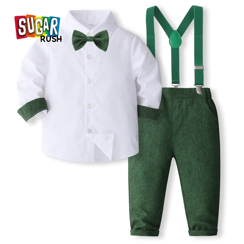Boys Pure Cotton Shirt With Trouser & Suspenders