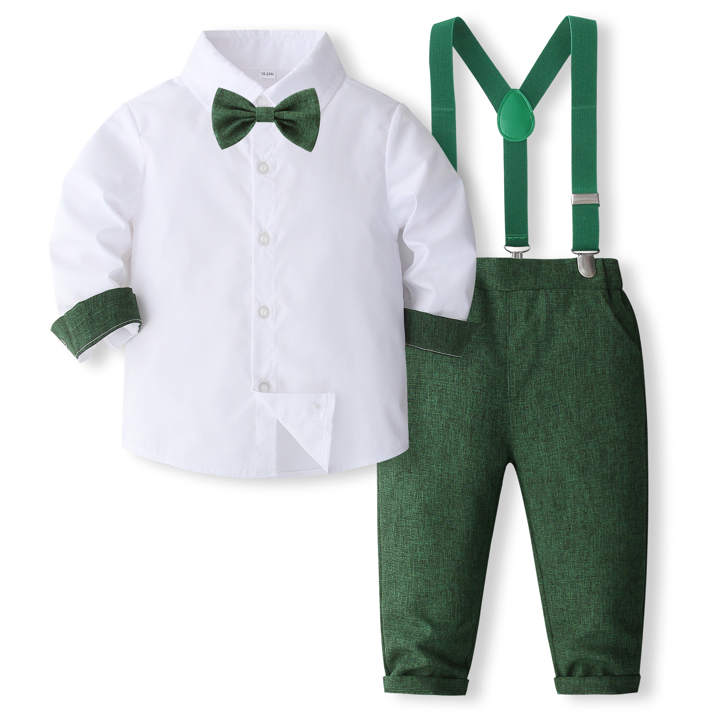 Boys Pure Cotton Shirt With Trouser & Suspenders