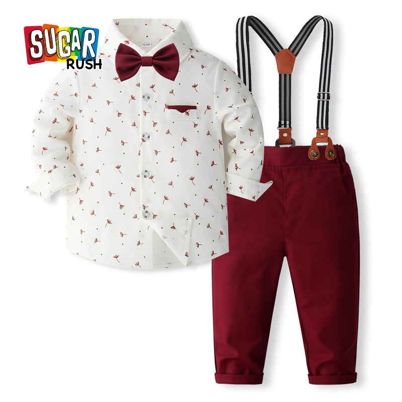 Boys Printed Pure Cotton Shirt With Trousers And Suspenders