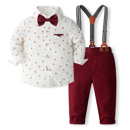 Boys Printed Pure Cotton Shirt With Trousers And Suspenders