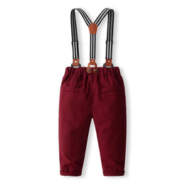 Boys Printed Pure Cotton Shirt With Trousers And Suspenders