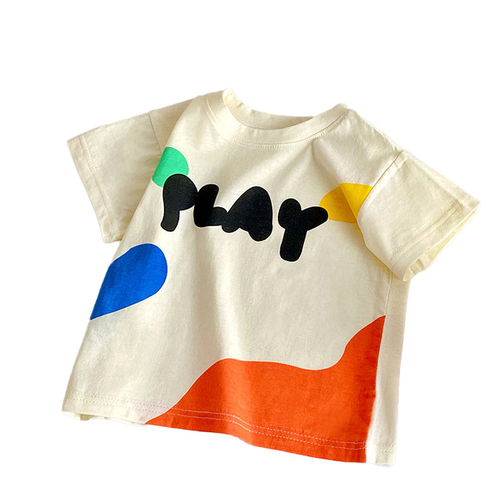 Boys Printed Round Neck Short Sleeves Cotton T-shirt