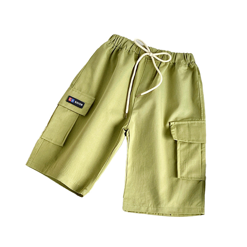Boys Loose Fit High-Rise Cotton Cargo Shorts