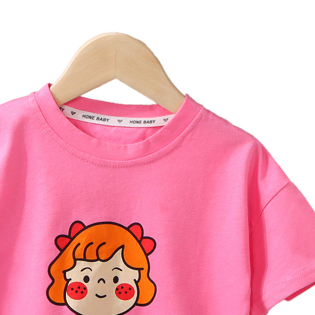 Girls Printed Round Neck Long Sleeves Cotton  T-shirt