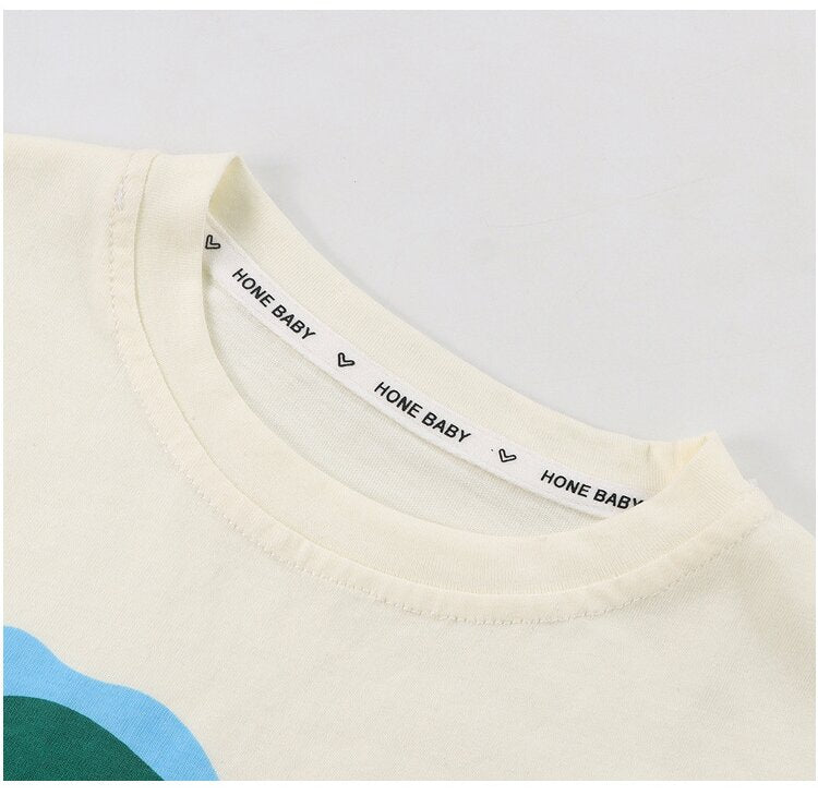 Girls Printed Round Neck Short Sleeves Cotton T-shirt