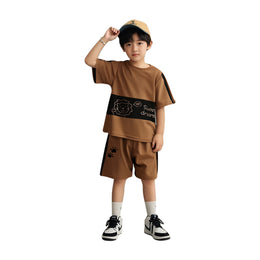 Boys Typography Printed Round Neck T-shirt With Shorts