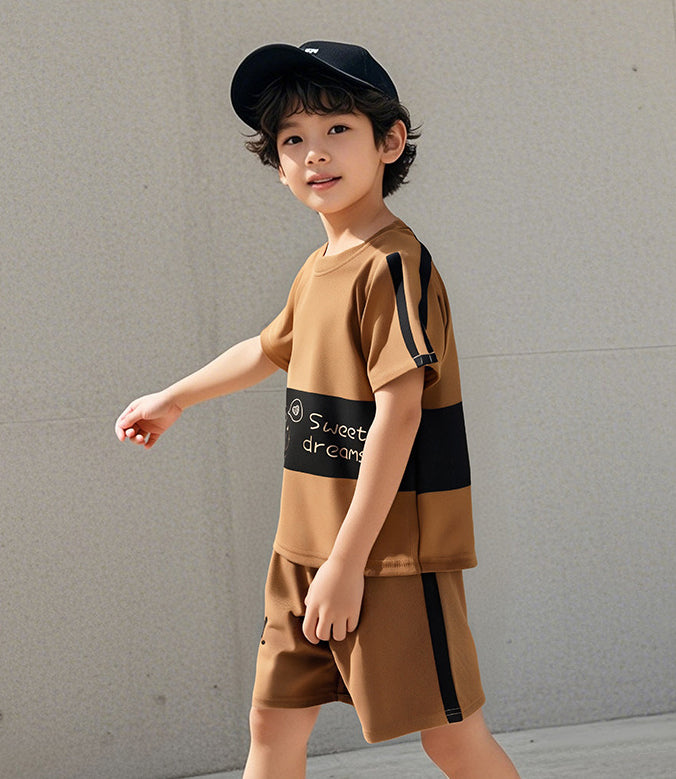 Boys Typography Printed Round Neck T-shirt With Shorts
