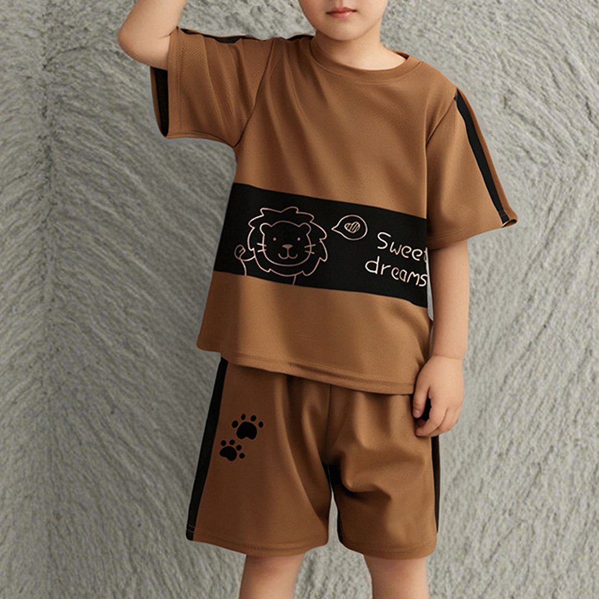 Boys Typography Printed Round Neck T-shirt With Shorts