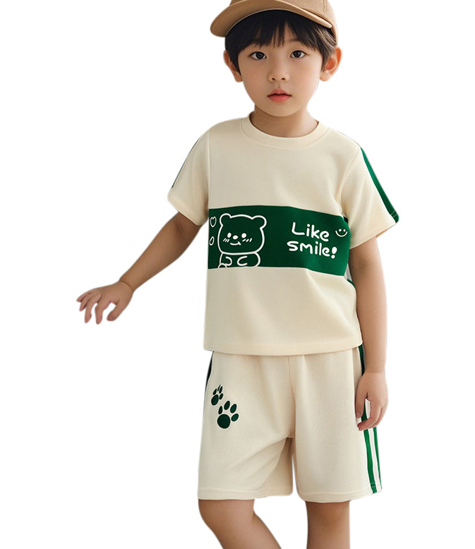 Boys Typography Printed Round Neck T-shirt With Shorts
