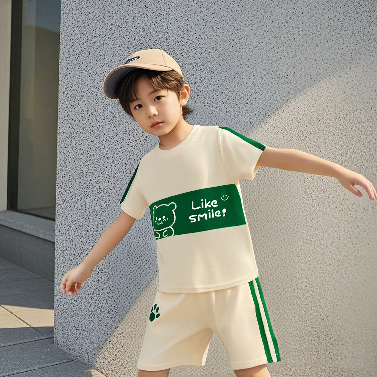 Boys Typography Printed Round Neck T-shirt With Shorts