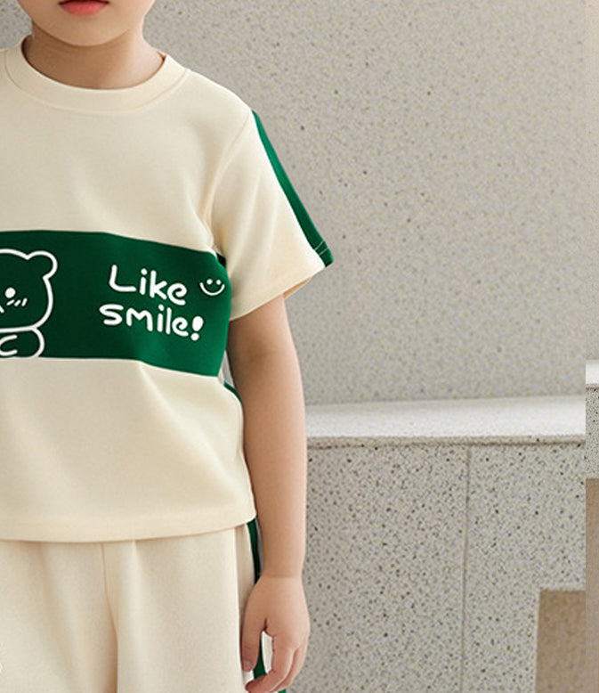 Boys Typography Printed Round Neck T-shirt With Shorts