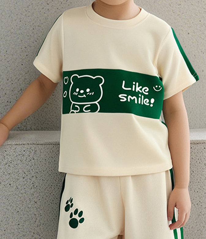 Boys Typography Printed Round Neck T-shirt With Shorts