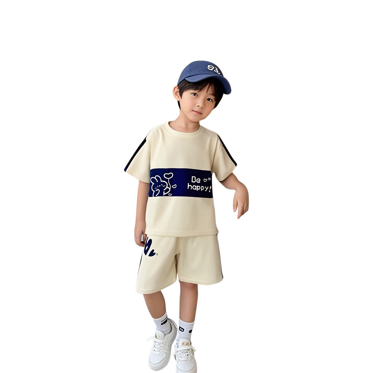 Boys Printed Round Neck T-shirt With Shorts