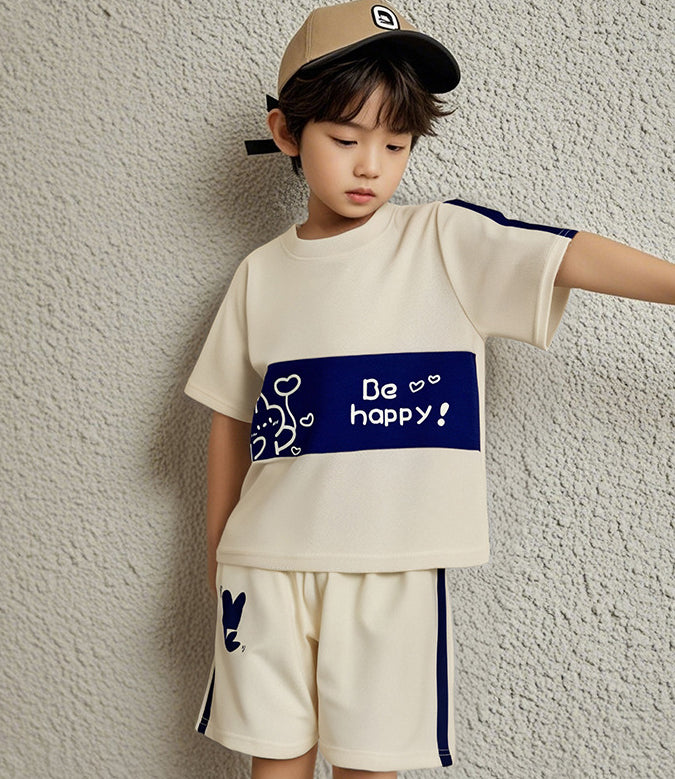Boys Printed Round Neck T-shirt With Shorts
