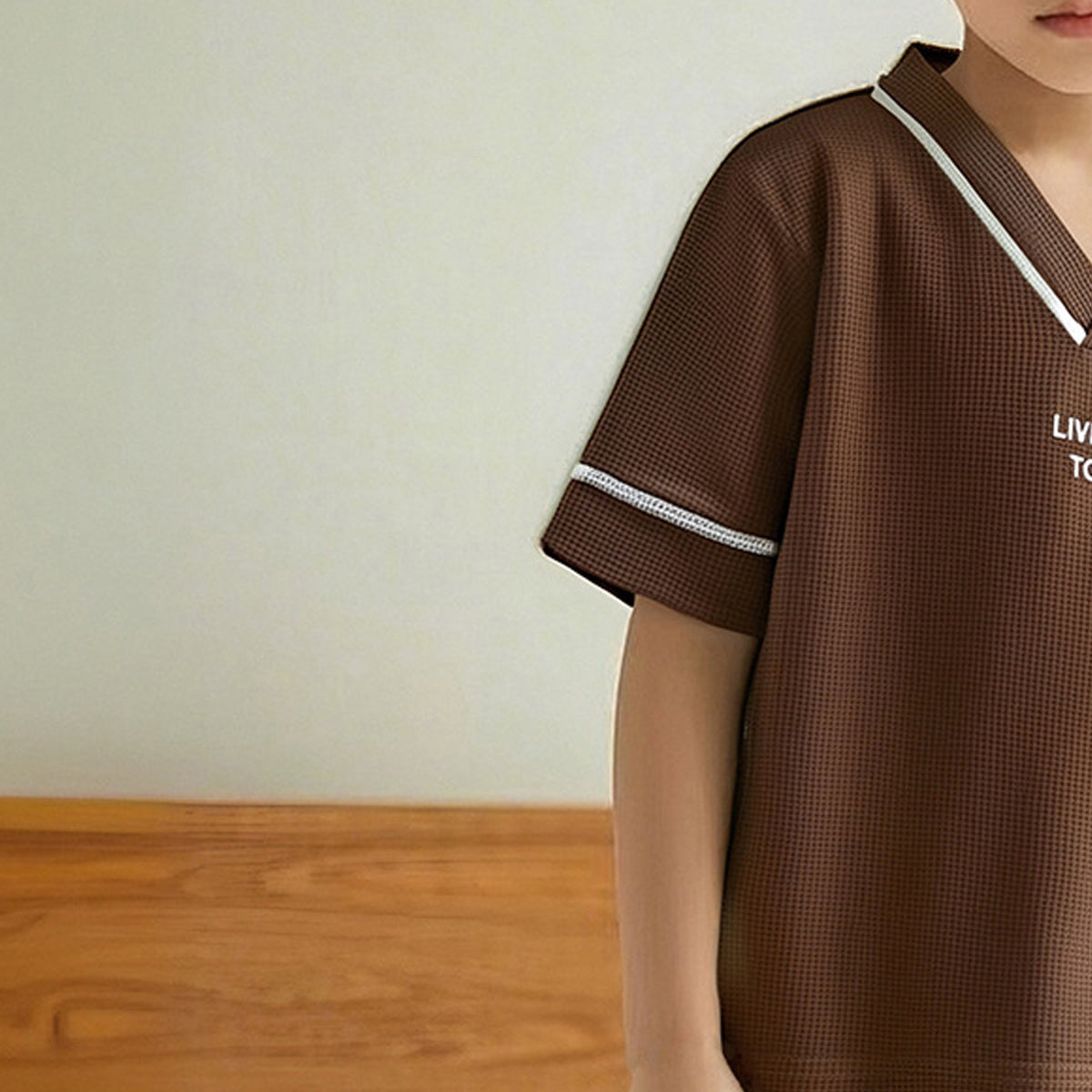 Boys Printed V-Neck Short Sleeves T-shirt With Shorts