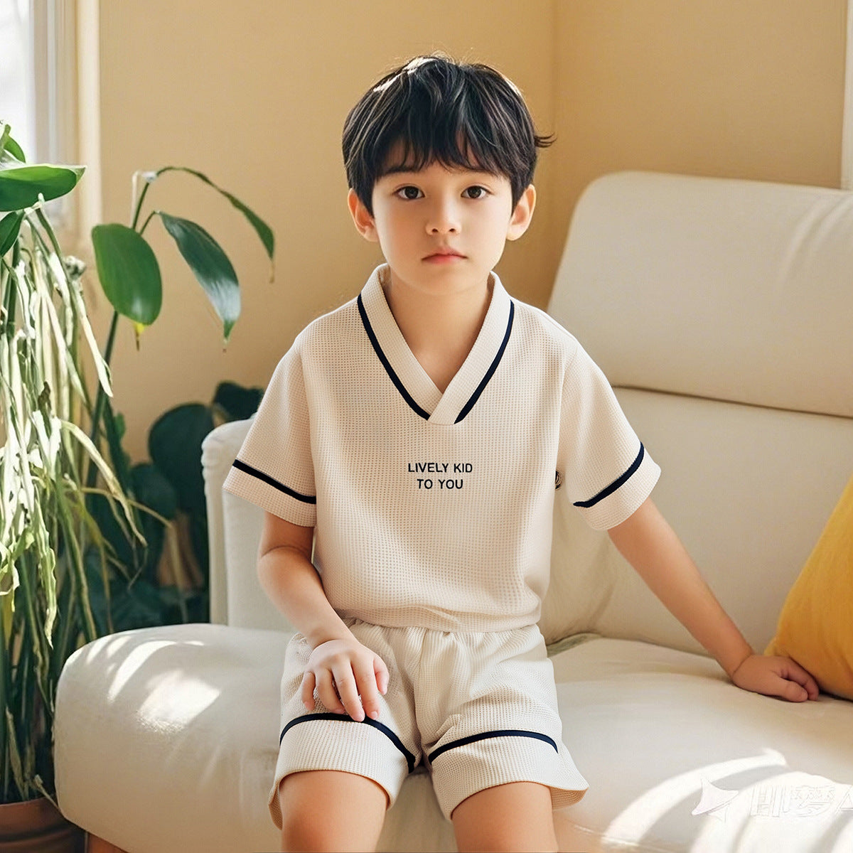 Boys Typography Printed V-Neck T-shirt With Shorts
