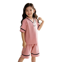 Girls Printed V-Neck T-shirt With Shorts