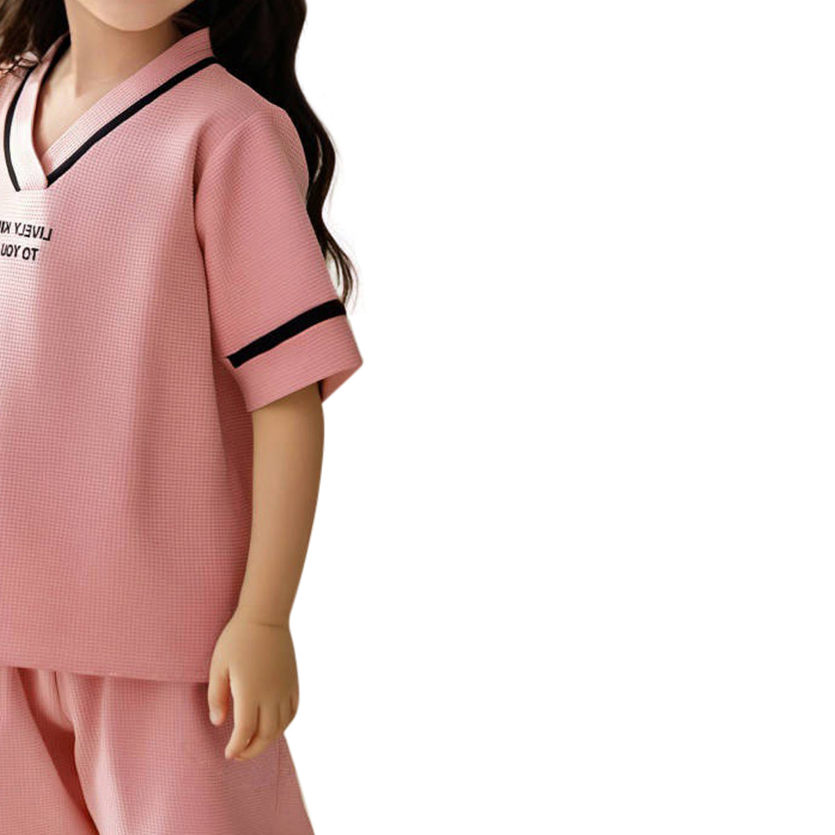 Girls Printed V-Neck T-shirt With Shorts