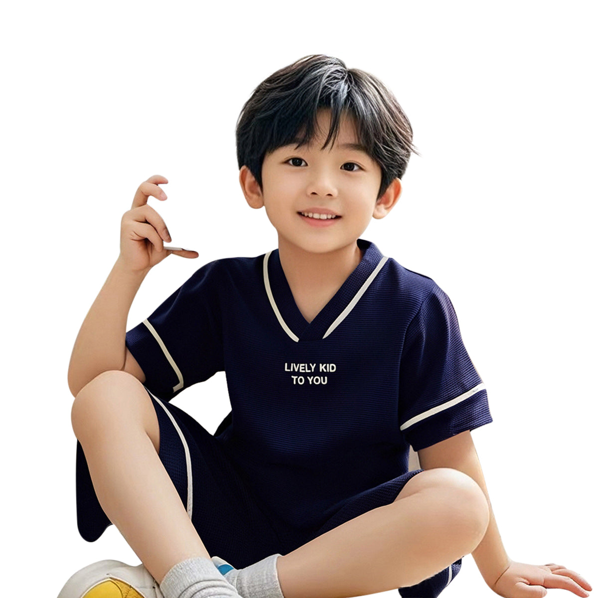 Boys Typography Printed V-Neck T-shirt With Shorts