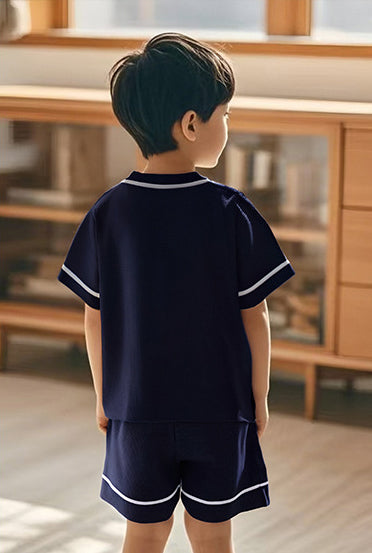 Boys Typography Printed V-Neck T-shirt With Shorts
