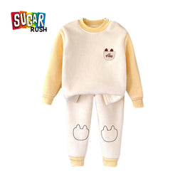 Boys Self Design Round Neck Long Sleeves T-Shirt With Jogger