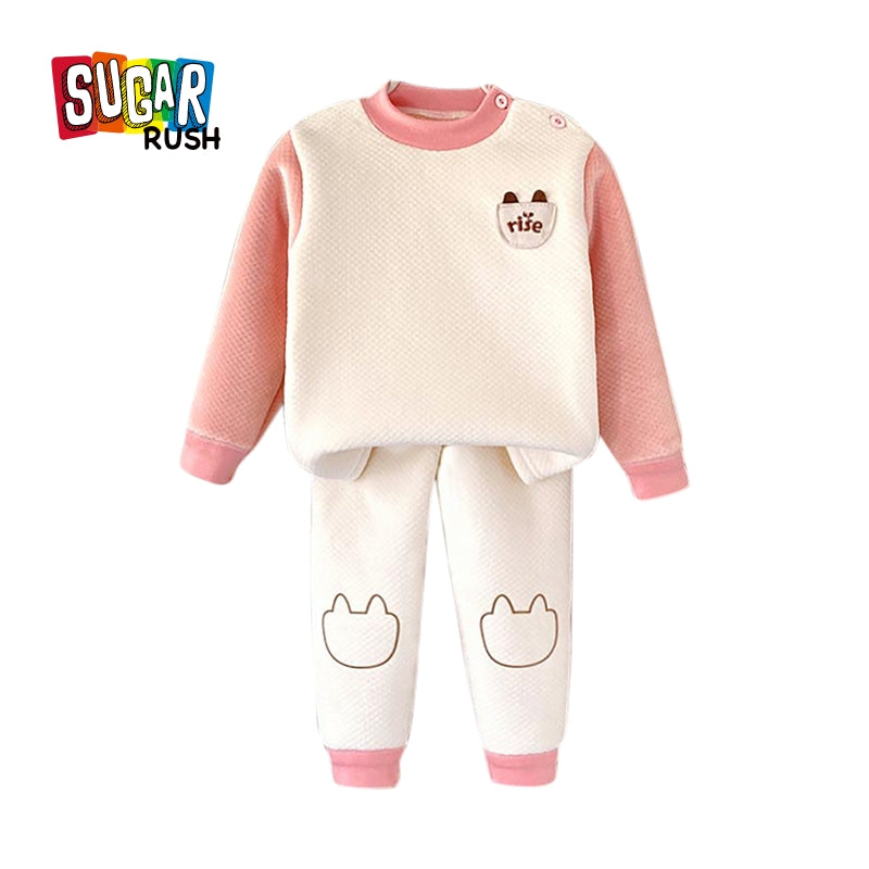 Girls Self Design Round Neck Long Sleeves T-Shirt With Jogger