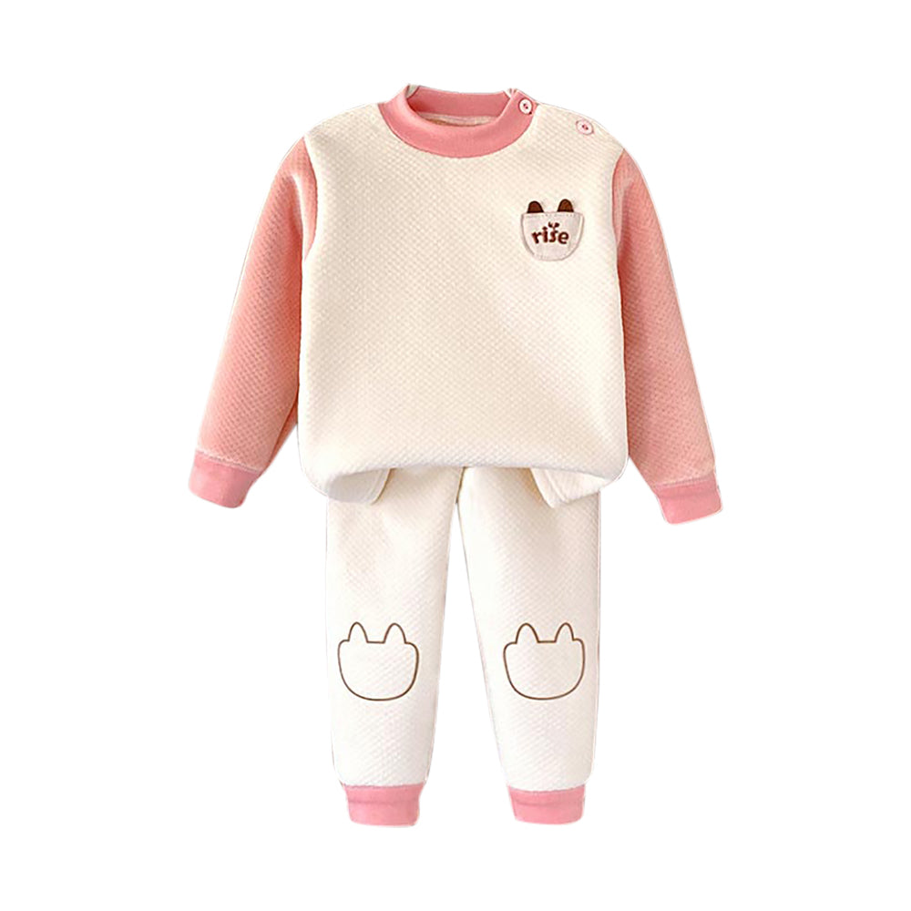 Girls Self Design Round Neck Long Sleeves T-Shirt With Jogger