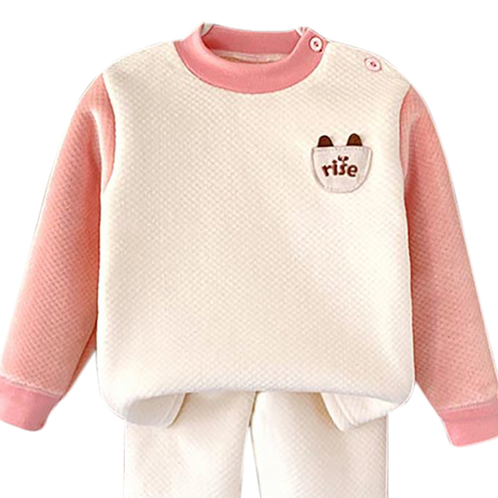 Girls Self Design Round Neck Long Sleeves T-Shirt With Jogger