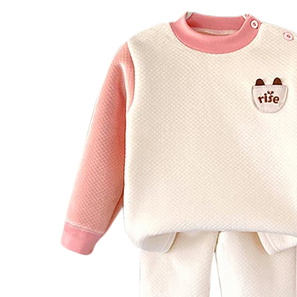 Girls Self Design Round Neck Long Sleeves T-Shirt With Jogger