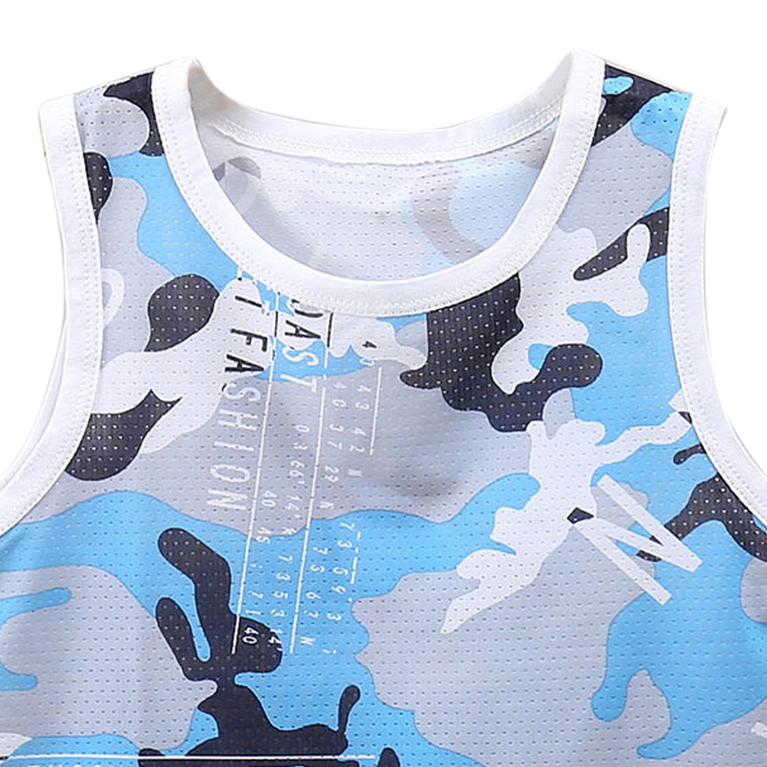 Boys Blue Abstract Printed Round Neck T-Shirt with Shorts