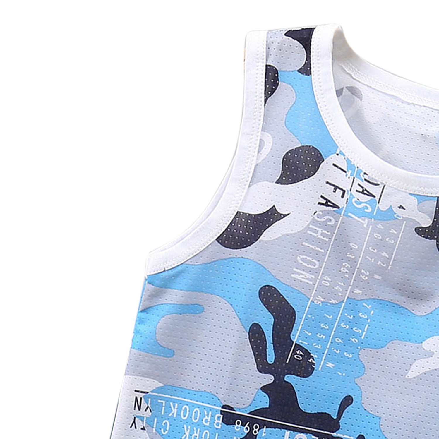 Boys Blue Abstract Printed Round Neck T-Shirt with Shorts