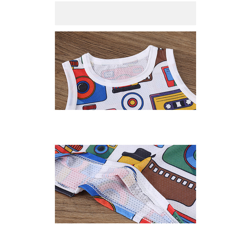 Boys White Conversational Printed Top With Shorts