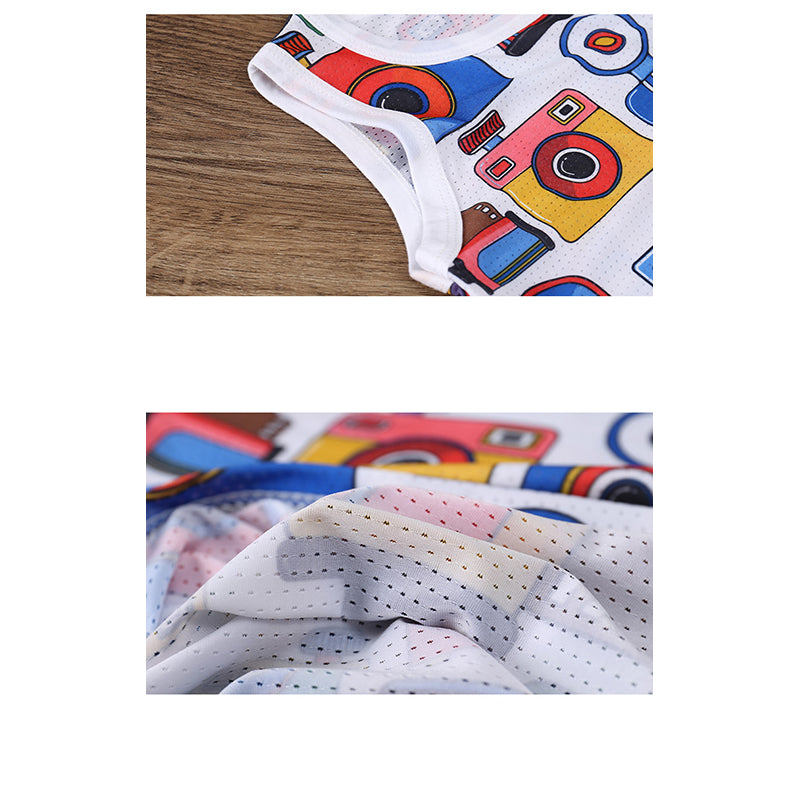 Boys White Conversational Printed Top With Shorts