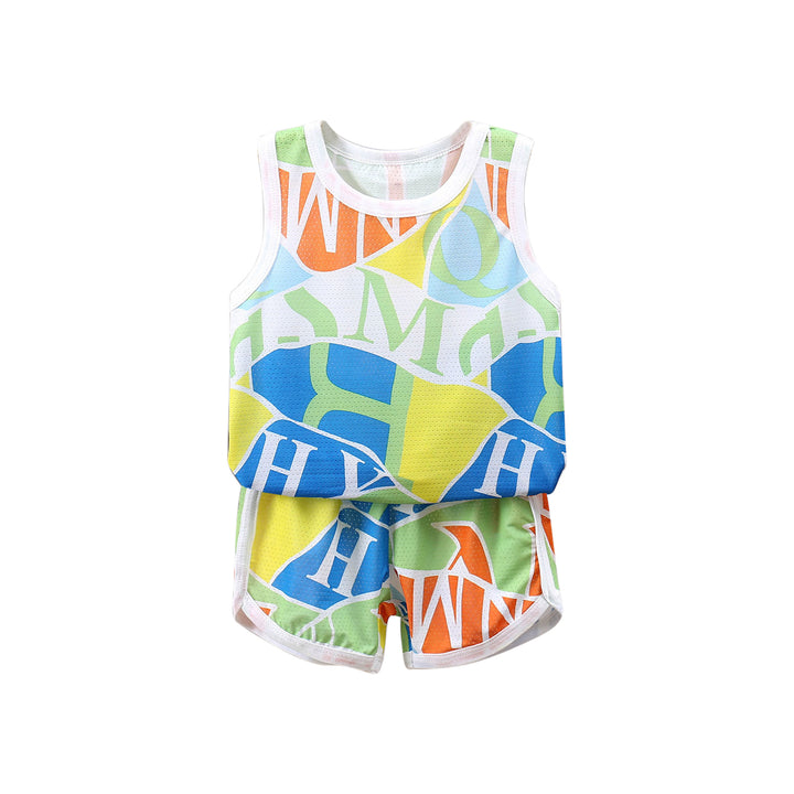 Boys Blue Abstract Printed Top with Shorts
