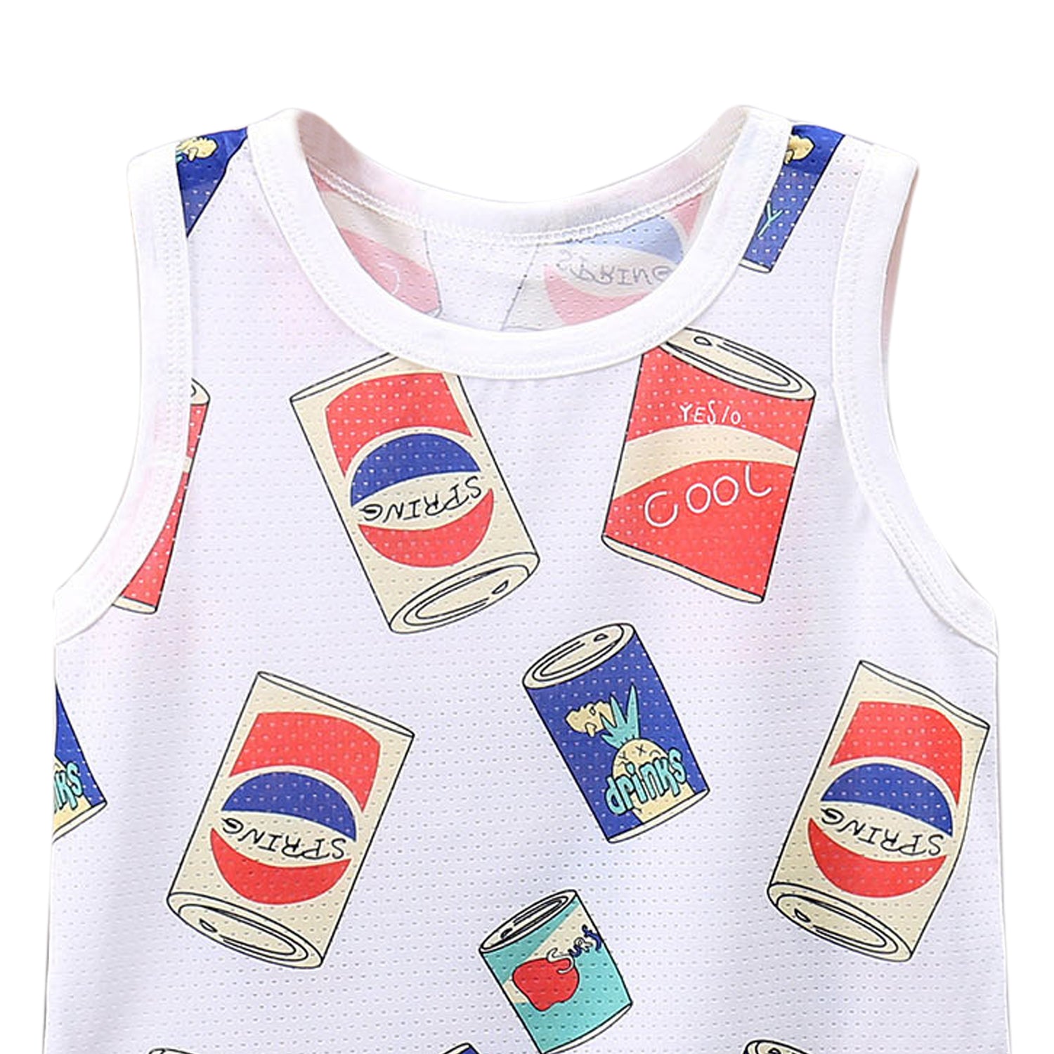 Boys White Conversational Printed T-shirt with Shorts