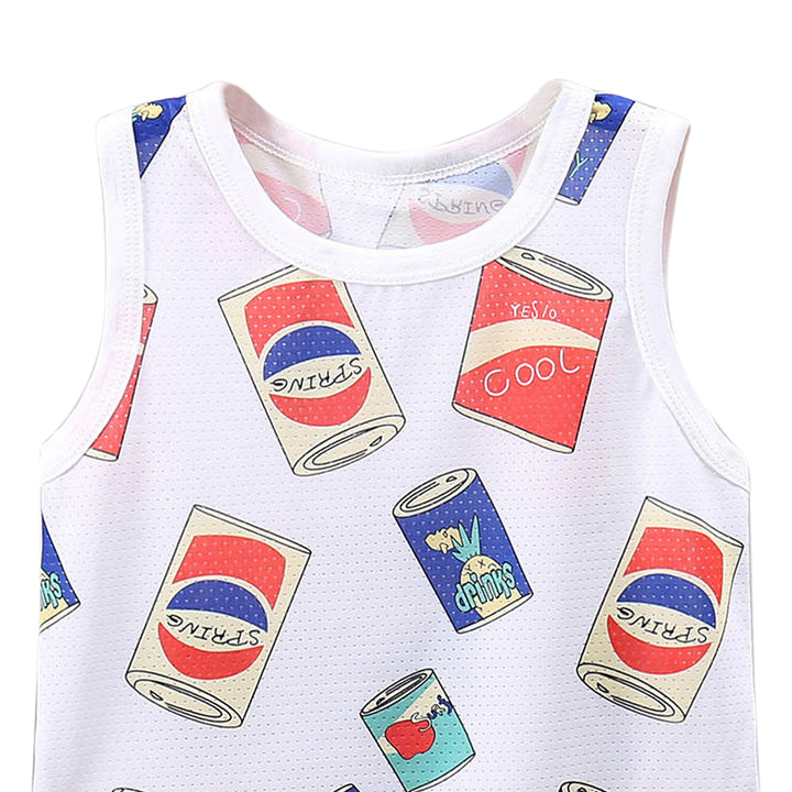 Boys White Conversational Printed T-shirt with Shorts