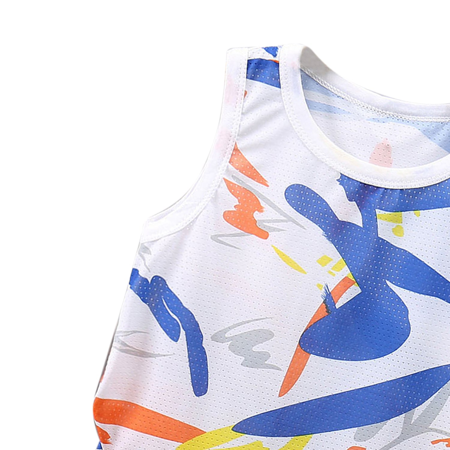 Boys White Printed Sleeveless T-shirt With Short