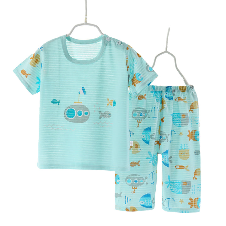 Boys Green Comic Printed Cotton Night suit