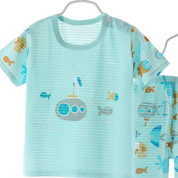 Boys Green Comic Printed Cotton Night suit